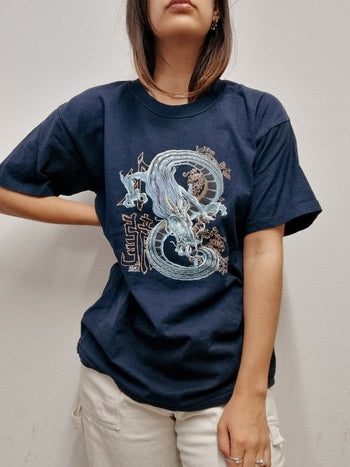 T-shirt vintage bleu foncé Dragon M