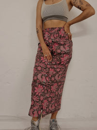 Langer rosa Vintage-Blumenrock XS/S 