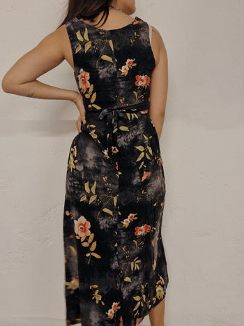 Robe vintage noire à fleurs S/M