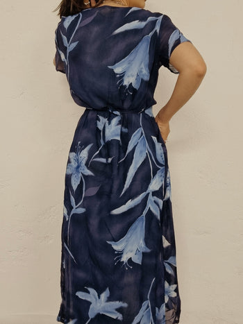 Robe vintage bleue à fleurs S/M