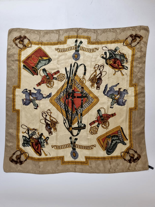 Foulard vintage beige 100% soie