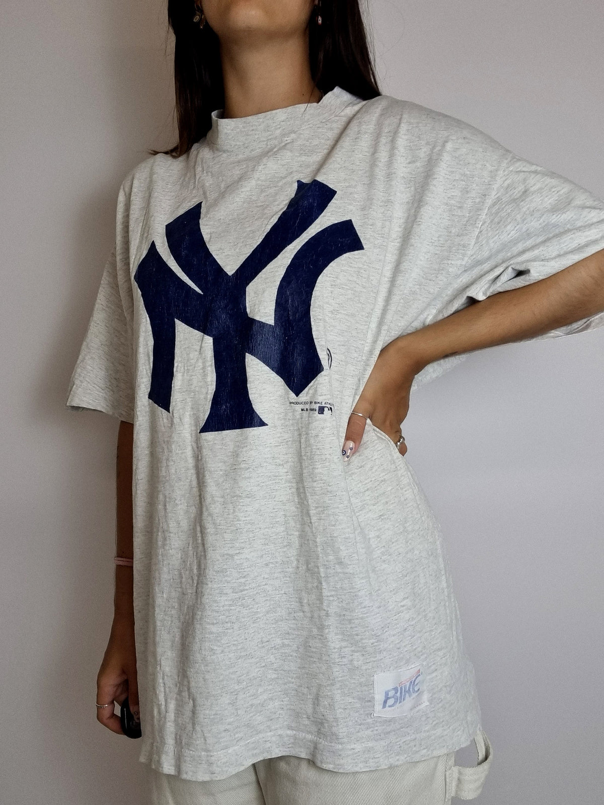 Hellgraues und blaues Vintage-NY-XXL-T-Shirt