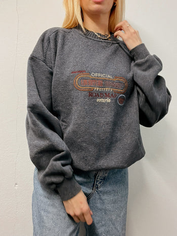 Pull vintage brodé gris foncé épais XL