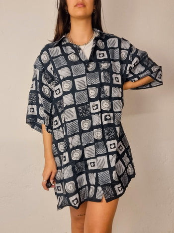 Chemise vintage noire/grise à motifs XL