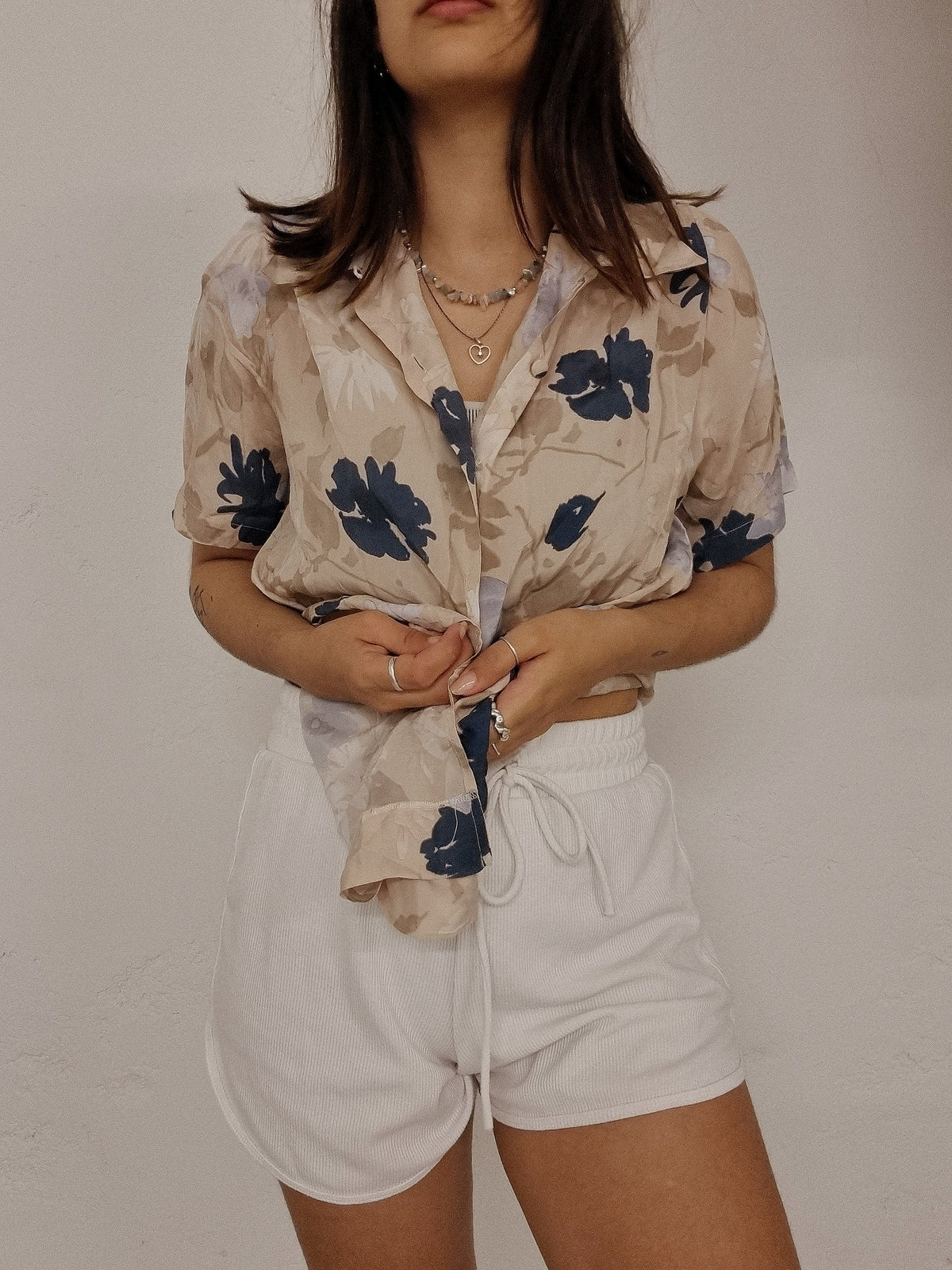 Vintage beige gemustertes Hemd M