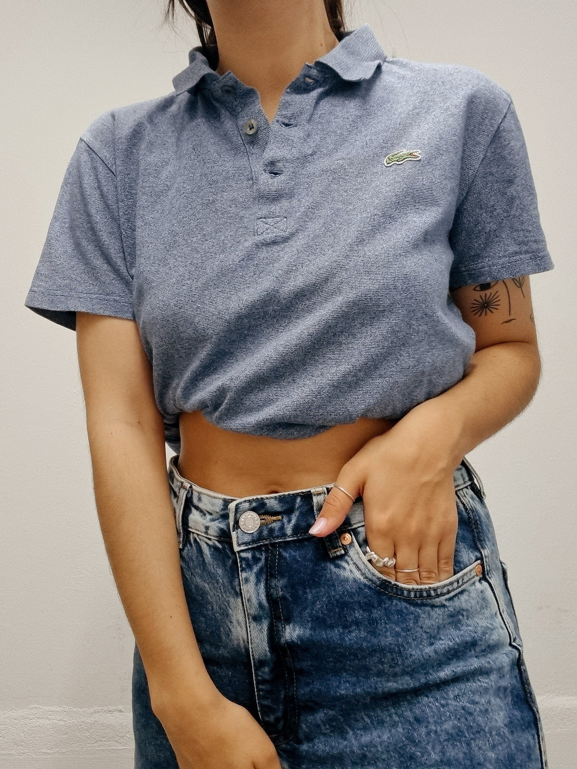 Lacoste L white striped mauve polo shirt