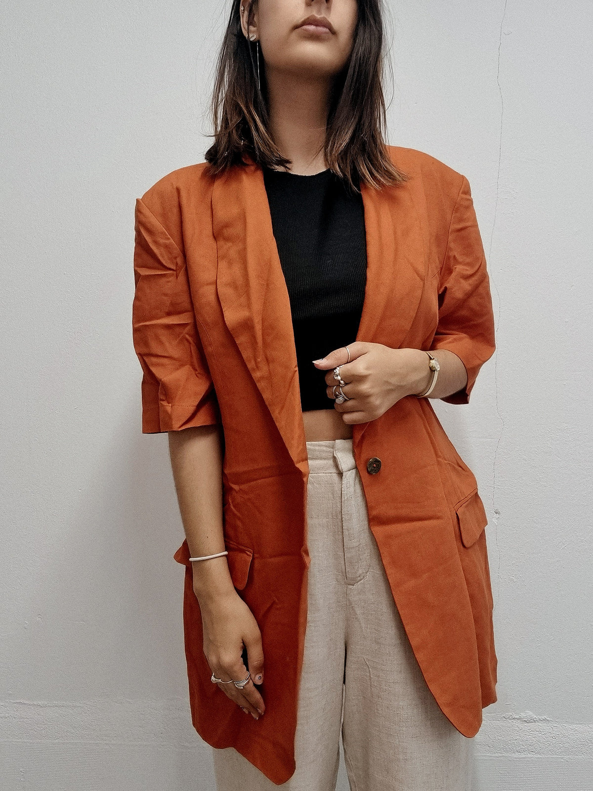 Veste blazer vintage manches courtes orange L