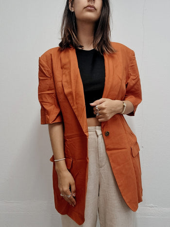 Vintage orangefarbene Kurzarm-Blazerjacke L