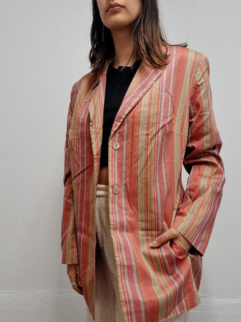 Veste blazer vintage rayé rose et vert