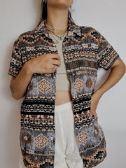 Chemise vintage à motifs bruns M