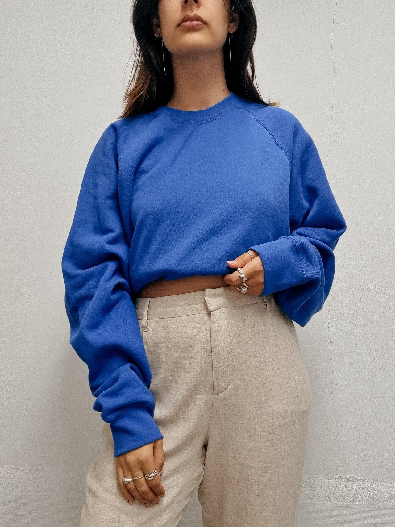 Pull vintage uni bleu électrique XL