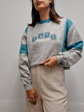 Pull vintage américaine gris et turquoise