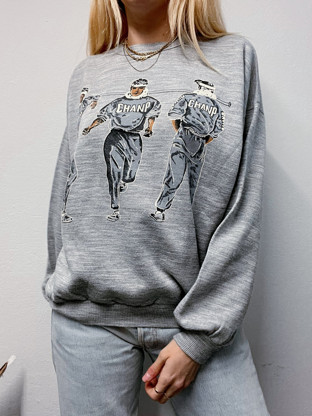 Hellgrauer Vintage-Pullover M/L