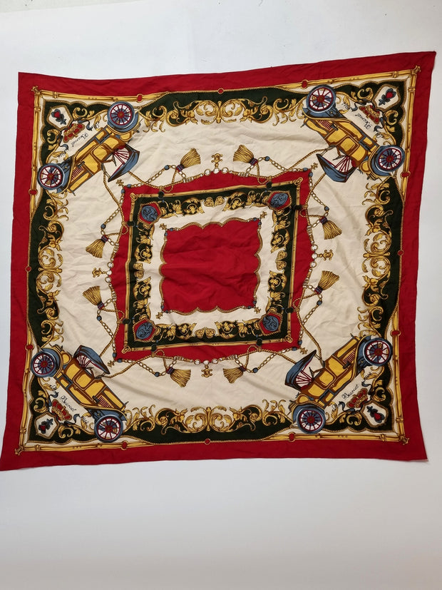 Foulard vintage rouge et blanc 100% soie
