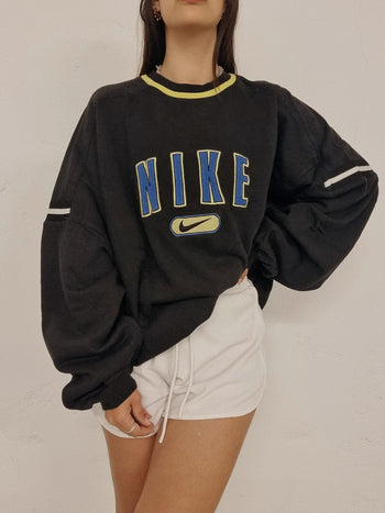 Pull vintage noir et bleu Nike XXL