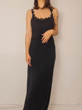 Vintage long black open back dress M/L