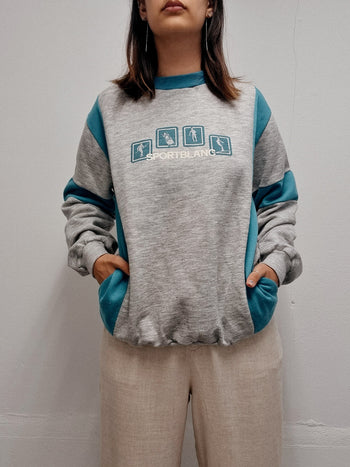 Vintage amerikanischer Pullover in Grau und Türkis