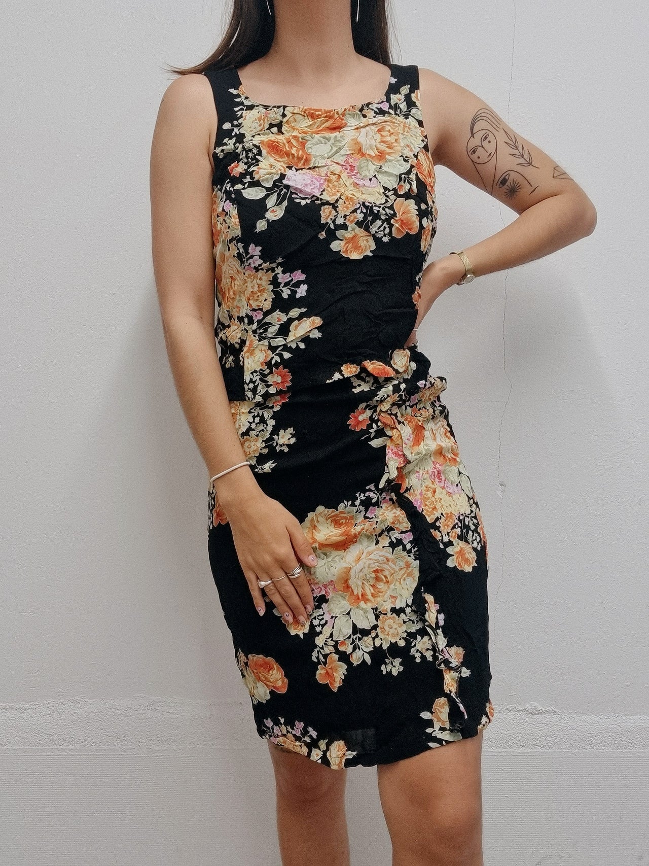 Vintage black floral dress S