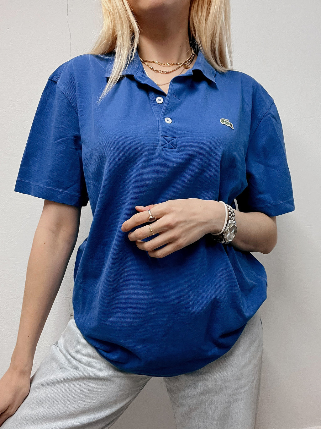 Lacoste L white striped mauve polo shirt