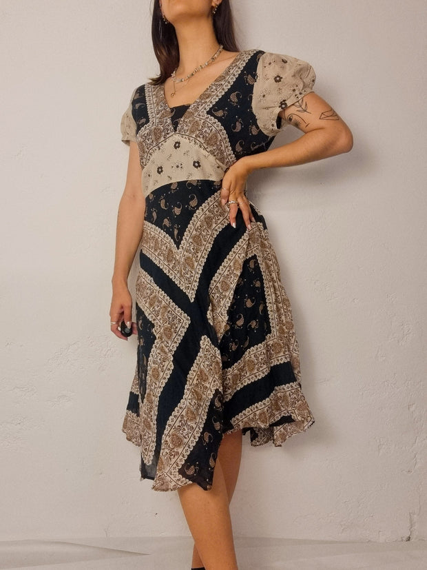 Robe vintage noire et beige S