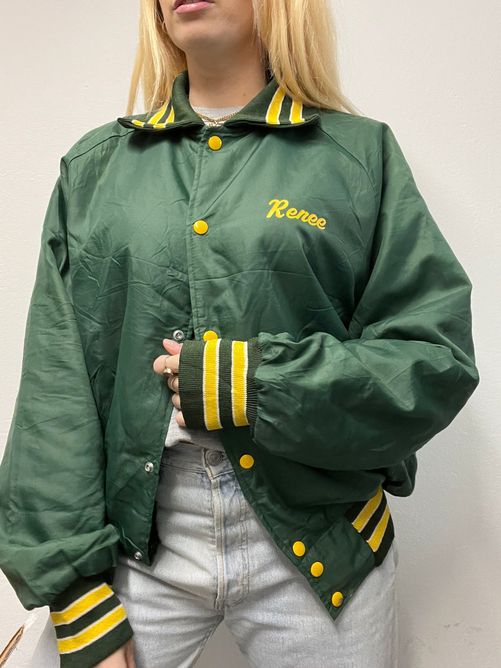 Veste bomber américaine verte et jaune L