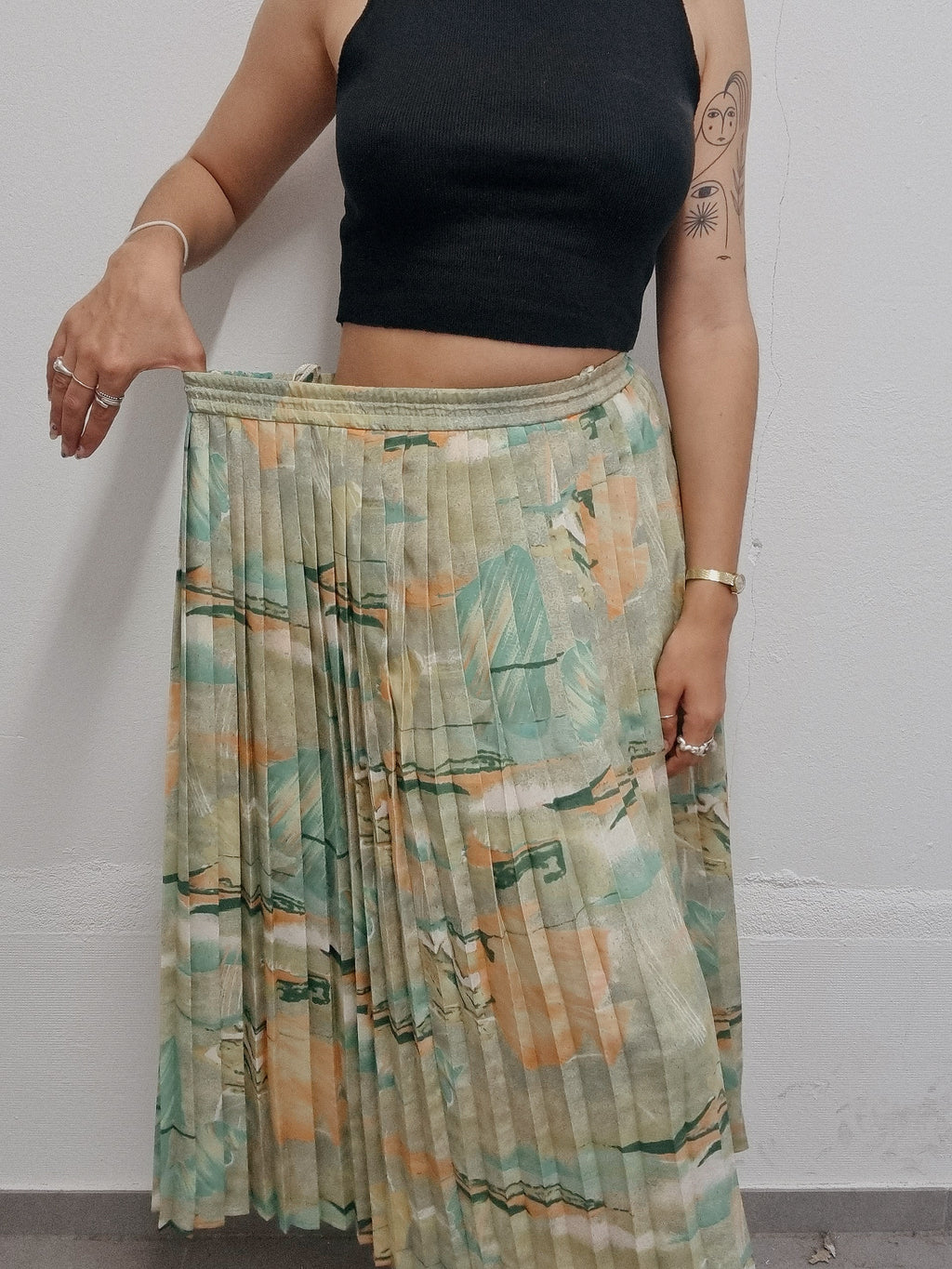 Vintage Floraler Midirock Grün XL 