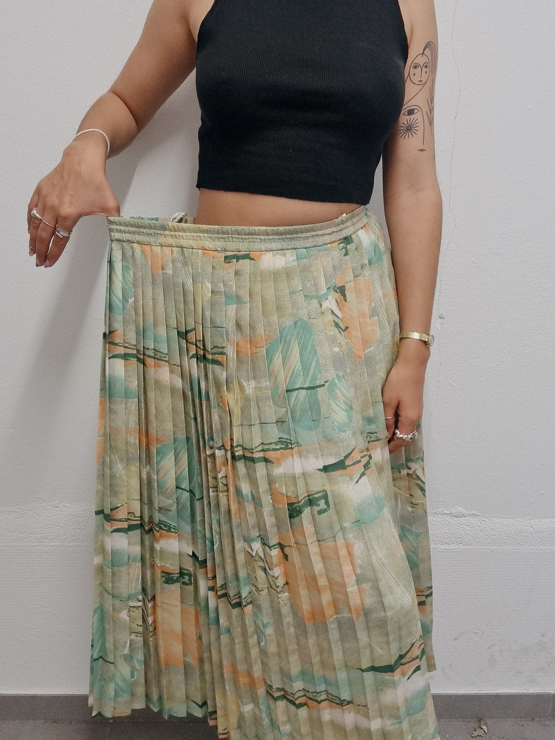 Vintage Floraler Midirock Grün XL 