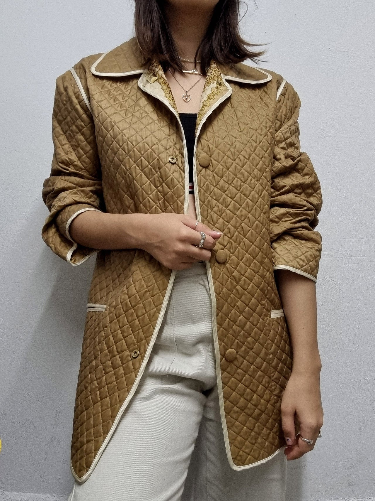 Veste vintage matelassée beige camel  M/L