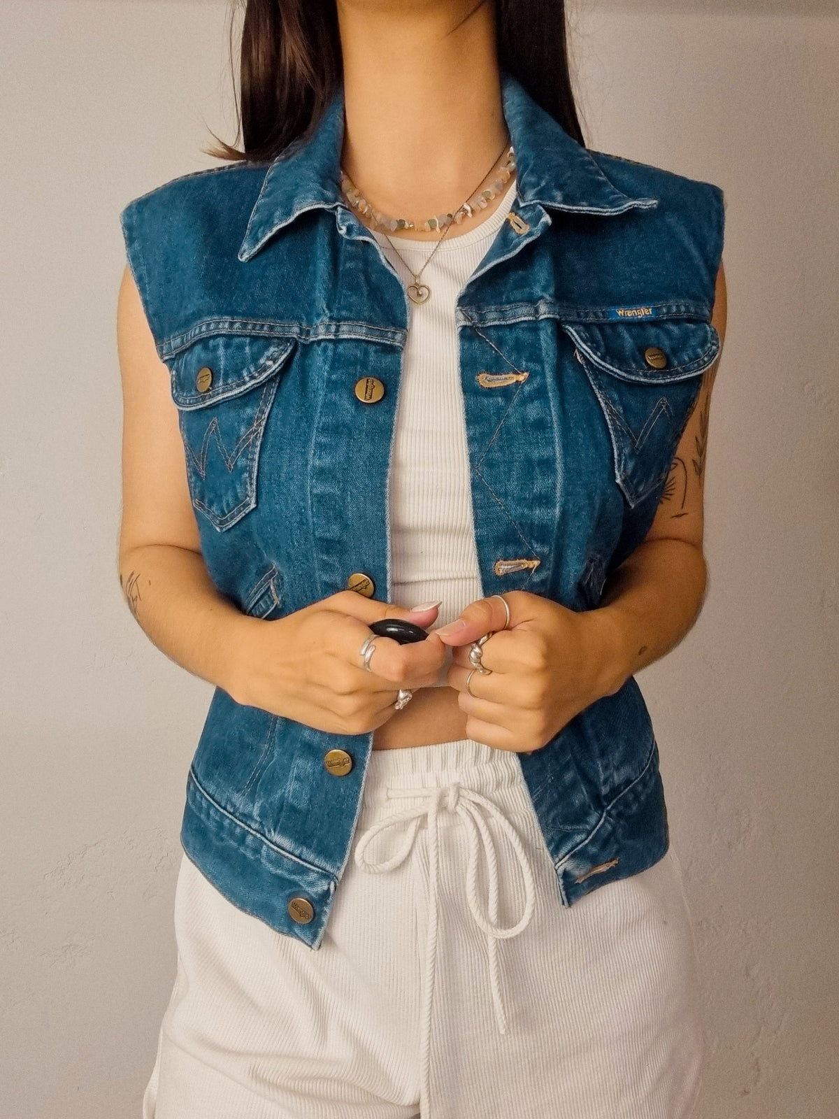 Gilet vintage en jeans bleu foncé Wrangler M
