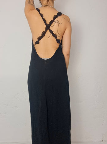 Vintage long black open back dress M/L