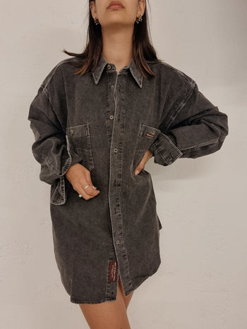 Chemise vintage en jeans gris foncé Marlboro XL