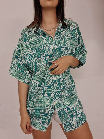 Chemise vintage verte à motifs M/L