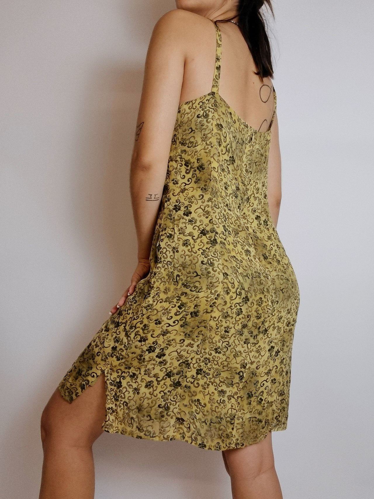 Vintage mustard patterned dress M