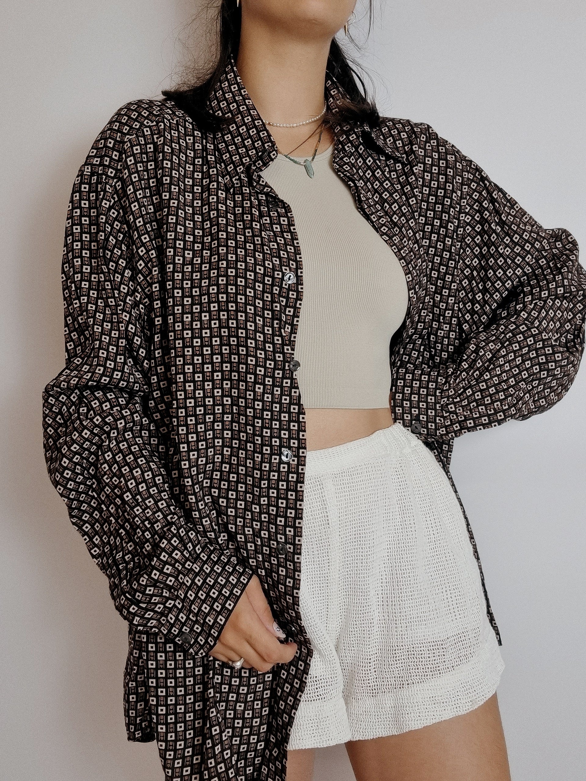 Chemise vintage 80’s 90’s brune à motifs XL
