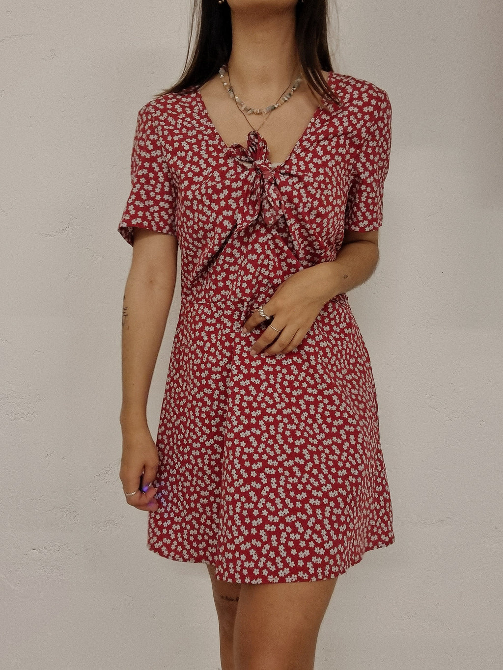 Vintage rotes Blumenkleid S/M