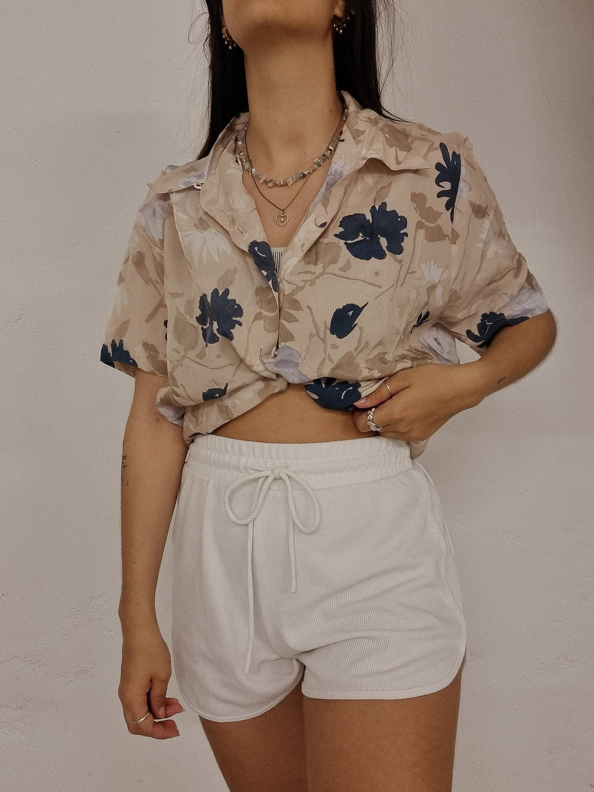 Vintage beige gemustertes Hemd M