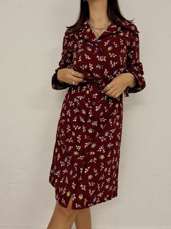 Robe vintage à fleurs bordeaux S/M