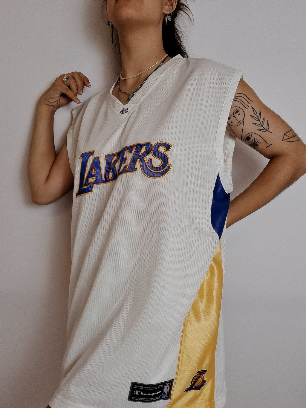 Weiß-lila Lakers-Basketballtrikot L