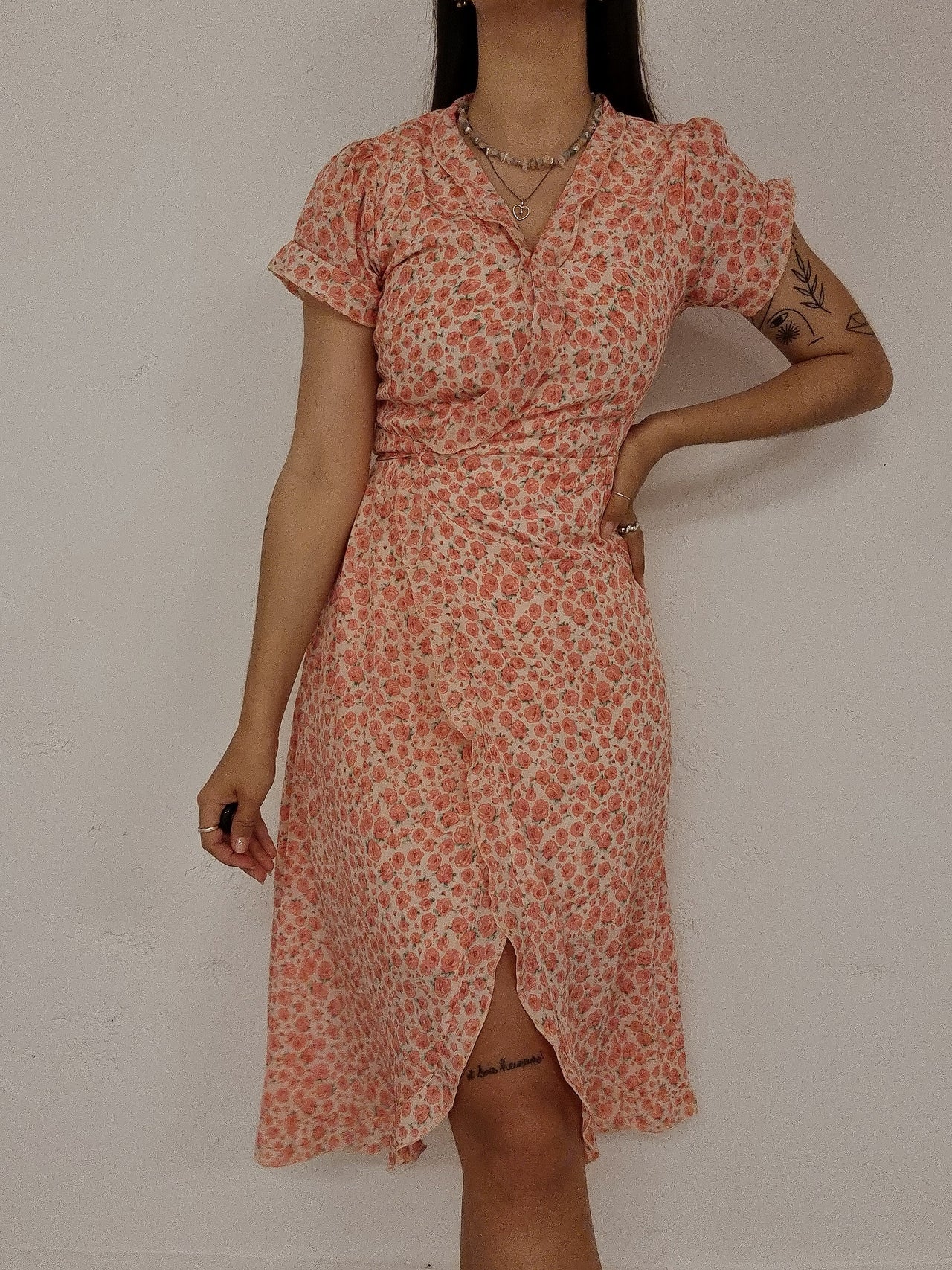 Vintage coral floral dress S