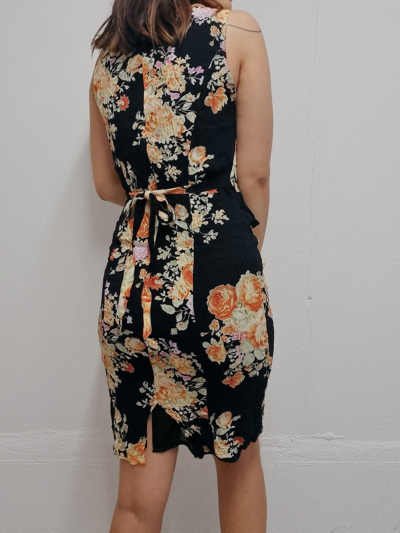 Vintage black floral dress S