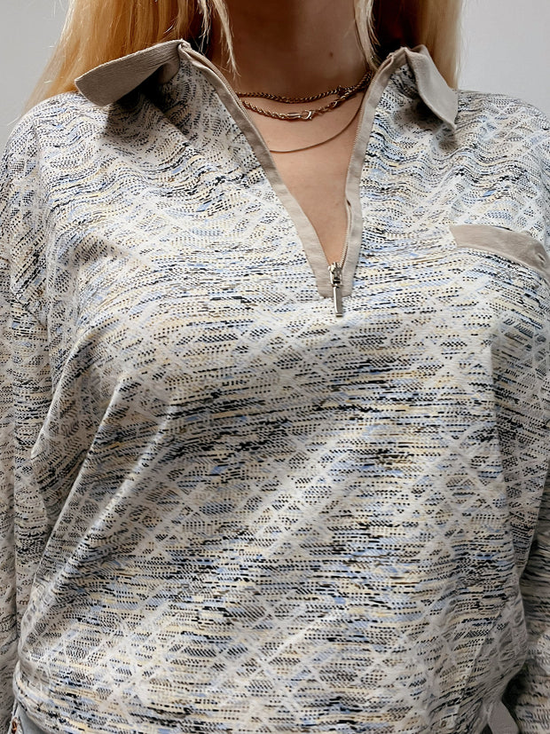 Pull polo vintage beige / bleu clair M