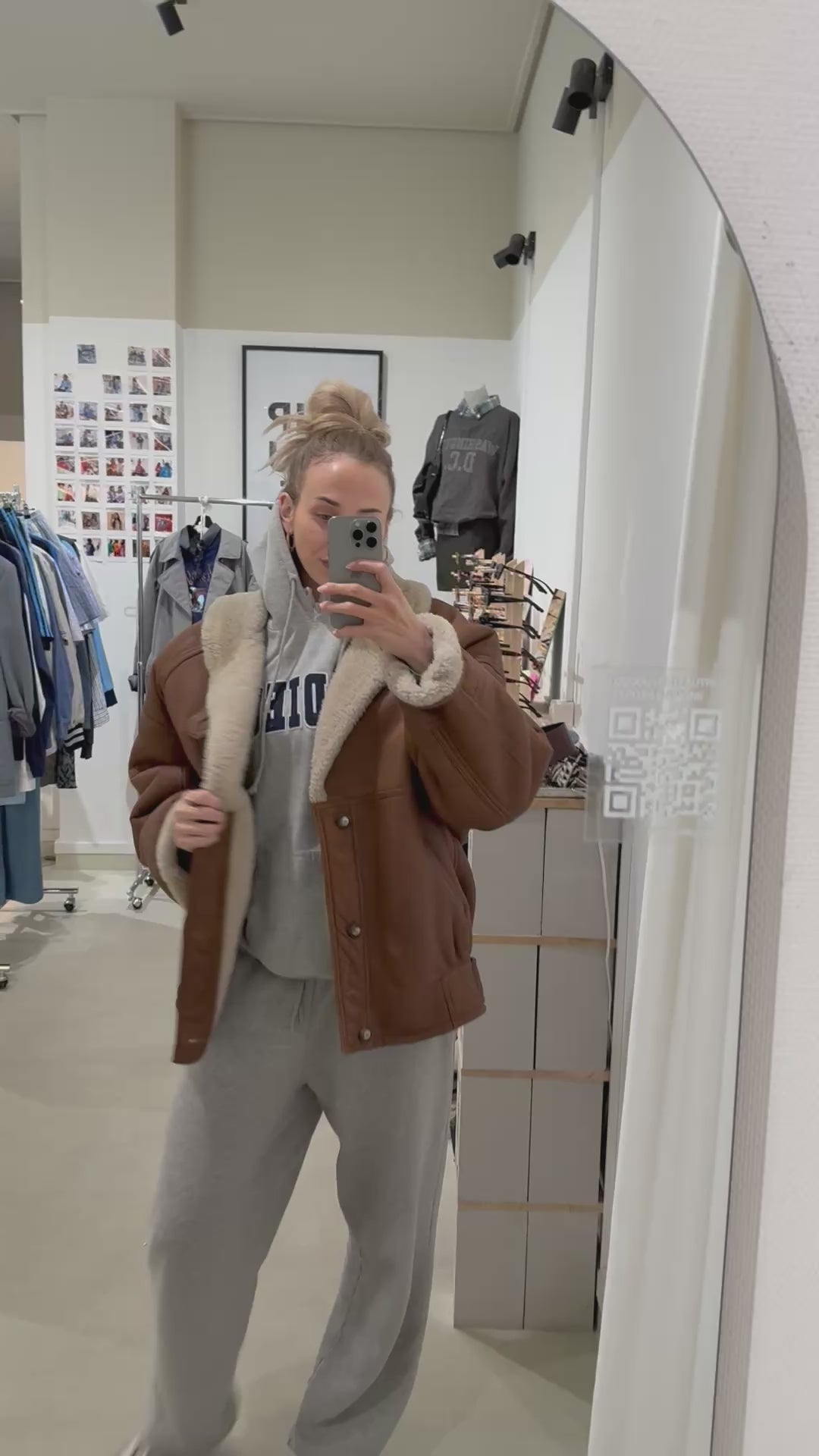 Brauner Shearling-Mantel XL