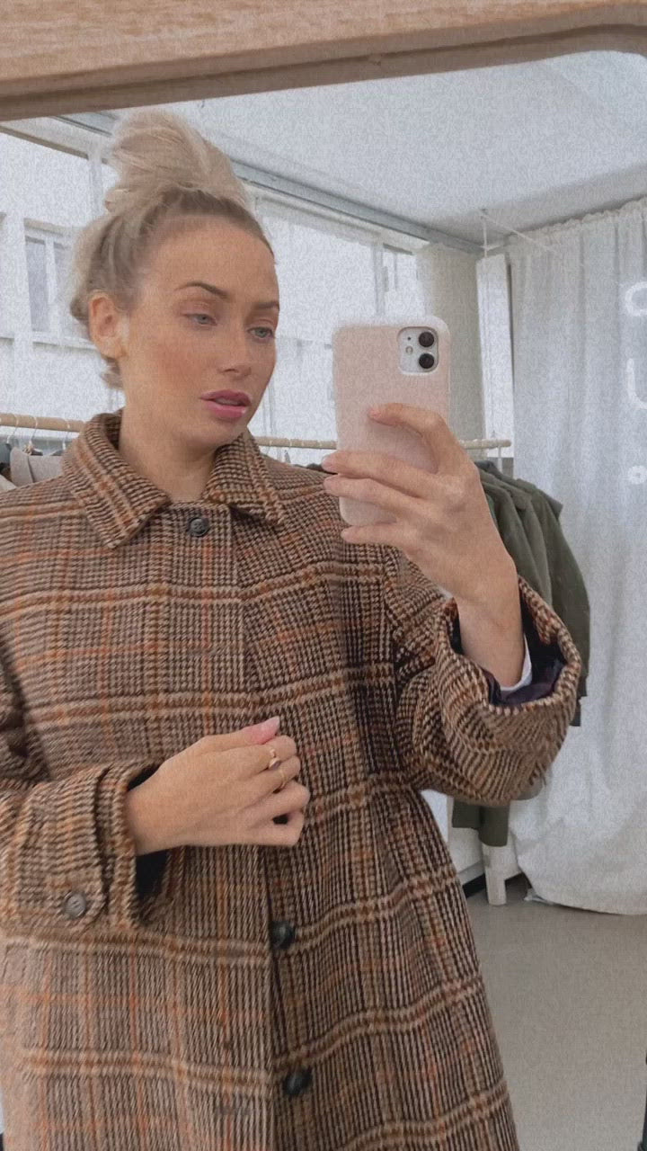 Manteau en laine à carreaux beiges M