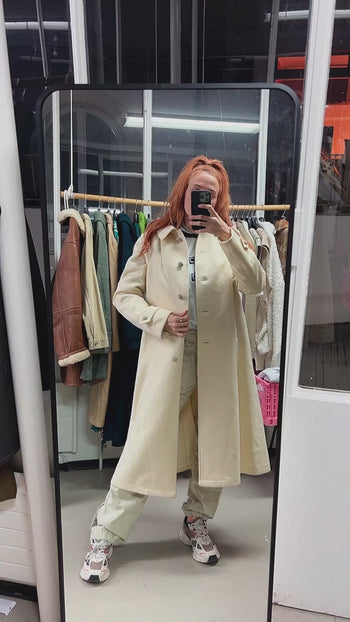 Long Manteau vintage à capuche blanc cassé  M