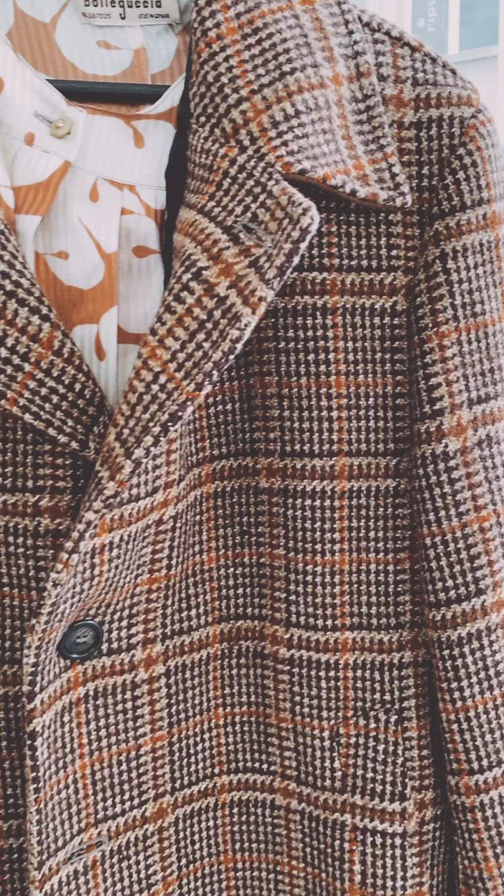 Manteau en laine à carreaux beiges M