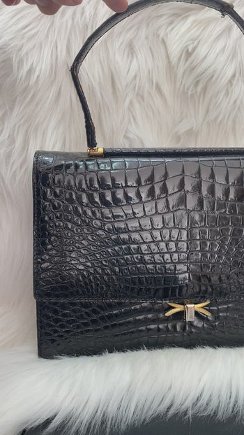 Sac à main vintage croco noir