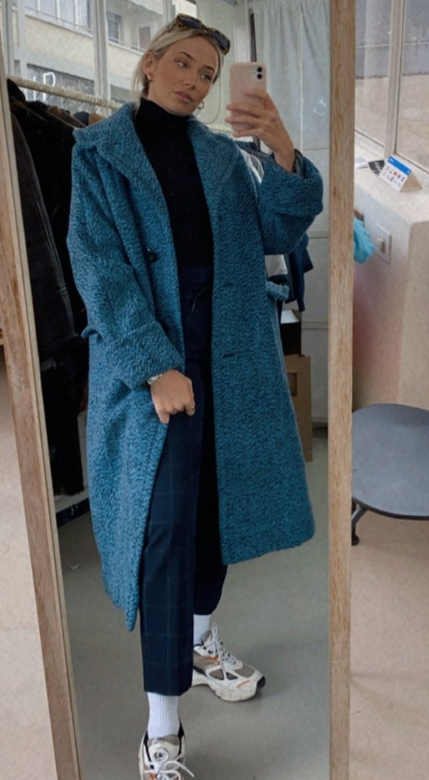 Manteau en laine bleu chiné M