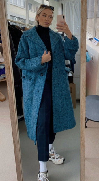 Manteau en laine bleu chiné M