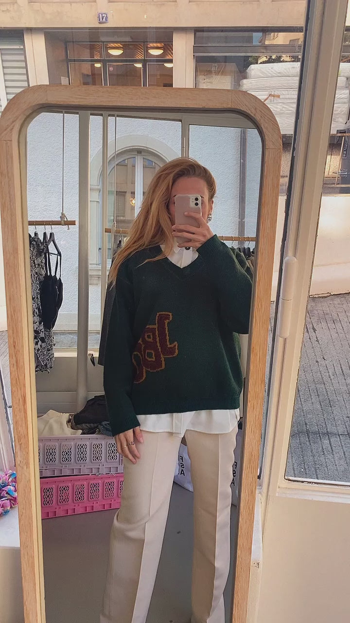 Pull vintage en laine vert foncé et Bordeaux  XL