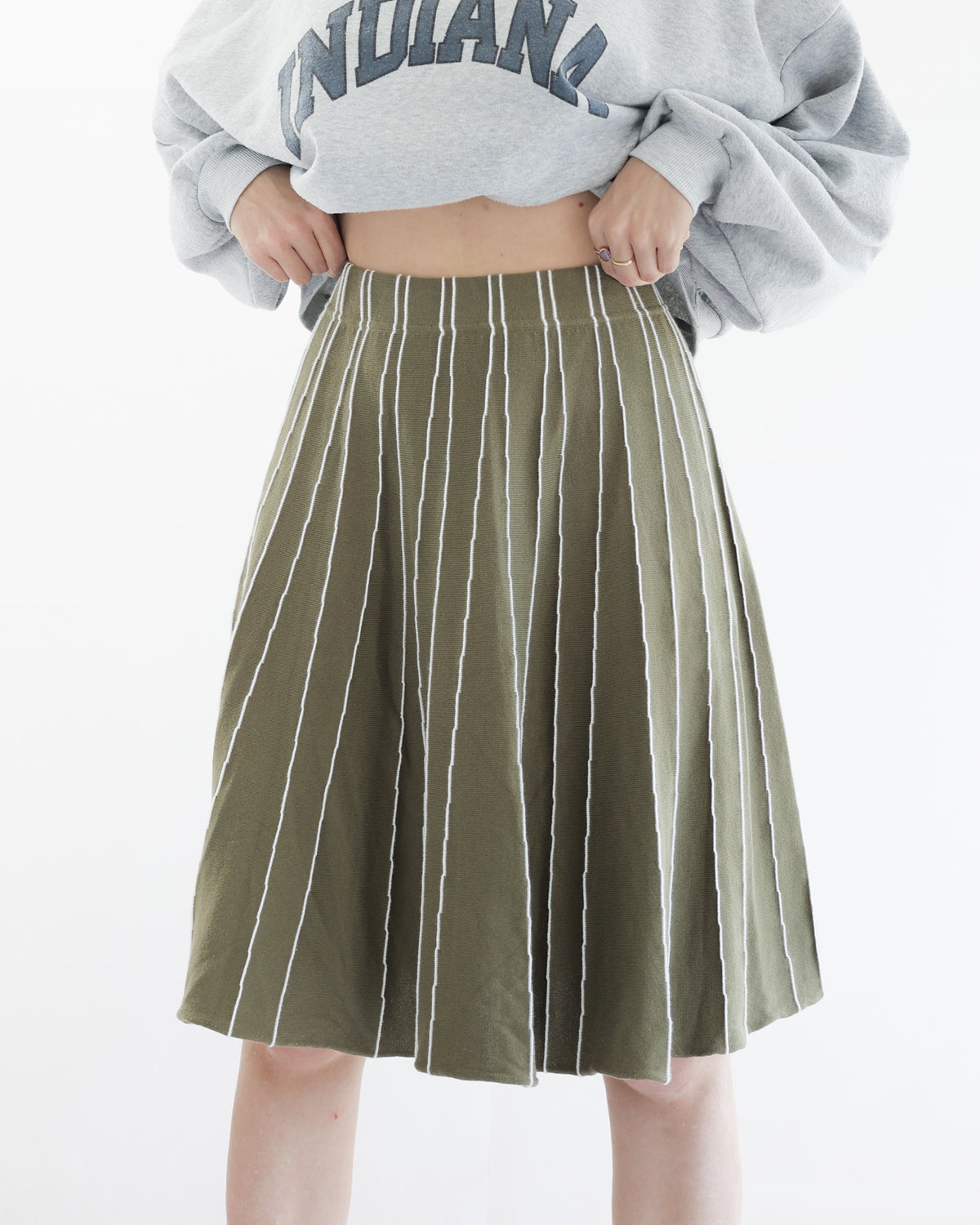 Jupe Vintage khaki à rayures blanches M